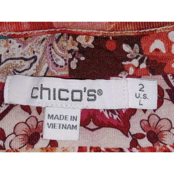 Chico's Womens Top Red Floral All Over Print Stretch Pullover Blouse Size L - Picture 6 of 12